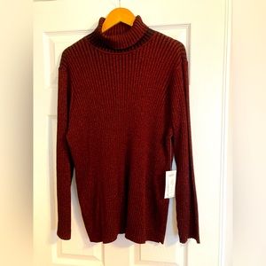 NWT Chico’s Dark Red Lurex Ribbed Pullover Turtle Neck Sweater. Size Chico’s 4.